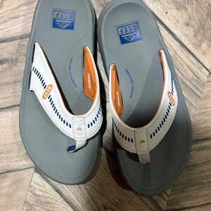 Reef Gray and White Sandals with Orange Accents